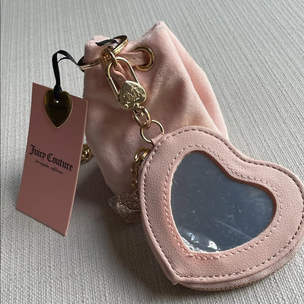 Juicy Couture angel Velvet Drawstring and heart micro bags - pink clay